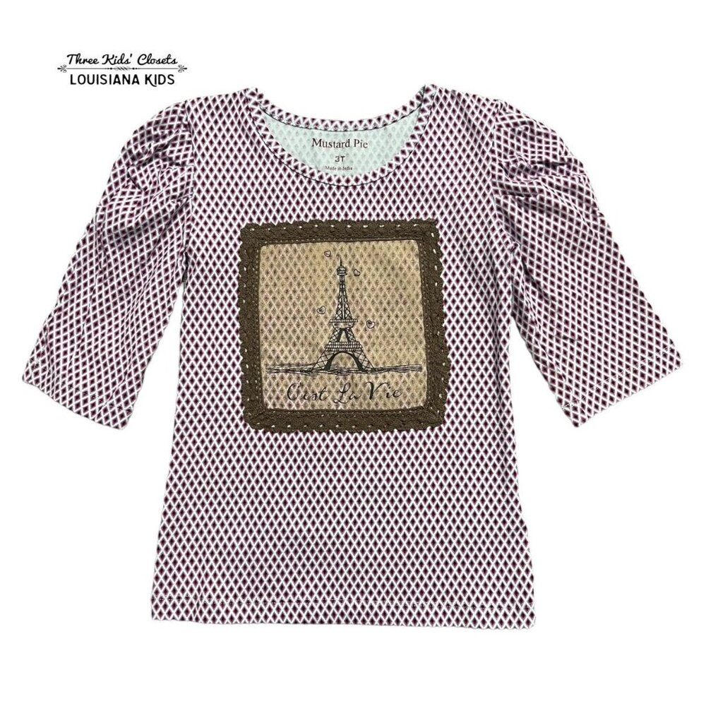 Mustard Pie 3T Purple Geometric Eiffel Tower Lace Top